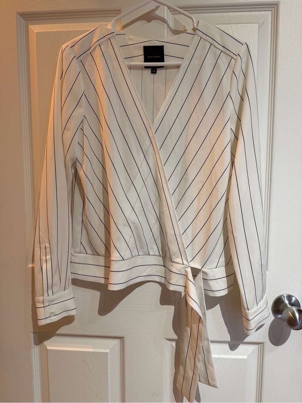 Alex Marie Cream and Black Striped Wrap Top